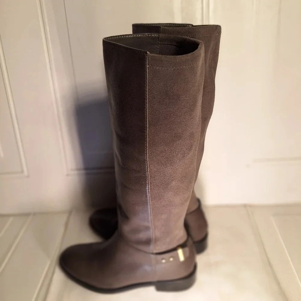 Cole Haan Adler Grey Riding Boot Leather/Suede With Gold Accent Buckle 6 1/2 - Picture 2 of 13